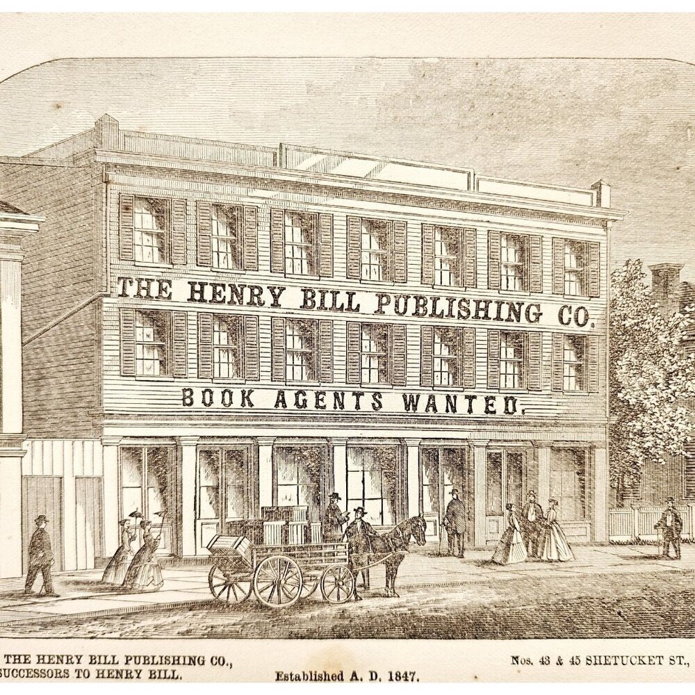 1873 Henry Bill Publishing Office Wood Engraving Victorian Connecticut F12A